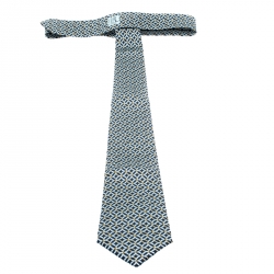 Pre Owned Hermes Blue Circular Belt Print Silk Tie 