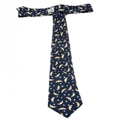 Pre Owned Hermes Navy Blue Half Moon Print Silk Twill Tie