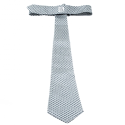 Pre Owned Hermes Grey Ring Print Silk Tie