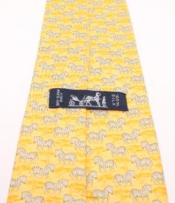 Pre Owned Hermes Yellow Zebra Print Silk Tie