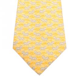 Pre Owned Hermes Yellow Zebra Print Silk Tie