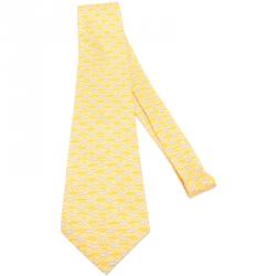 Pre Owned Hermes Yellow Zebra Print Silk Tie