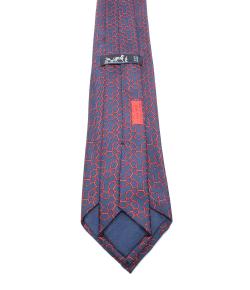 Pre Owned Hermes Navy Blue Ring Print Silk Tie