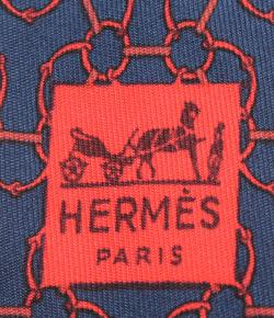 Pre Owned Hermes Navy Blue Ring Print Silk Tie