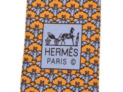 Pre Owned Hermes Orange Silk Bats Pattern Tie