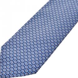 Hermes Blue Silk Print Tie 