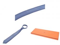 Hermes Blue Silk Print Tie 