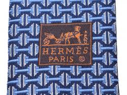 Hermes Blue Silk Print Tie 