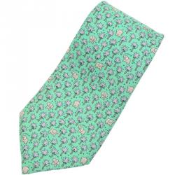 Pre Owned Hermes Light Green Silk Elephant Pattern Tie