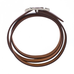 Hermès Hapi Brown Leather Palladium Plated Wrap Bracelet