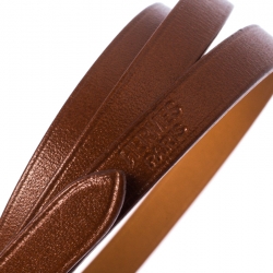 Hermès Hapi Brown Leather Palladium Plated Wrap Bracelet