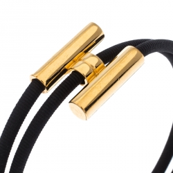 Pre Owned Hermes Tournis Tresse Black Leather Gold Plated Wrap Bracelet
