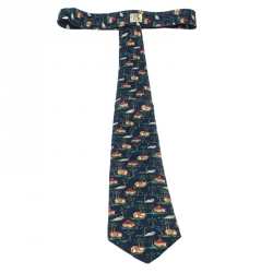Pre Owned Hermès Blue Tropical Print Silk Classic Tie