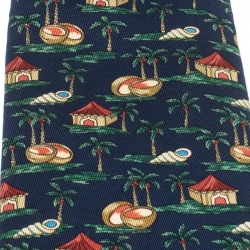 Pre Owned Hermès Blue Tropical Print Silk Classic Tie