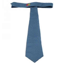 Pre Owned Hermes Blue Geometric Print Silk Tie