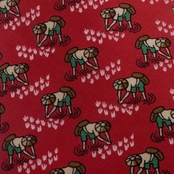 Pre Owned Hermès Red Rice Farmer Print Silk Twill Tie