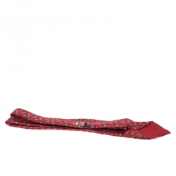 Pre Owned Hermès Red Rice Farmer Print Silk Twill Tie