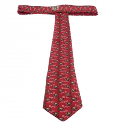 Pre Owned Hermès Red Rice Farmer Print Silk Twill Tie