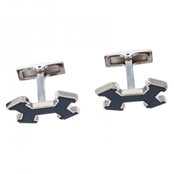 Hermes Dark Blue Street H Lacquered Palladium Plated Cufflinks