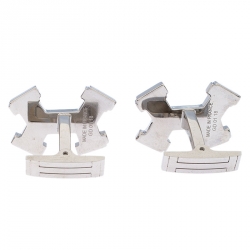 Hermes Dark Blue Street H Lacquered Palladium Plated Cufflinks