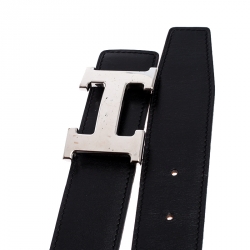 مملوكة مسبقًا Hermes Black/Orange Leather Constance 2 Reversible Buckle Belt 105CM