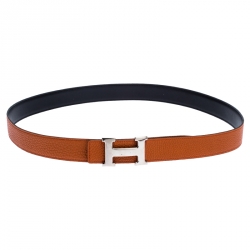 مملوكة مسبقًا Hermes Black/Orange Leather Constance 2 Reversible Buckle Belt 105CM