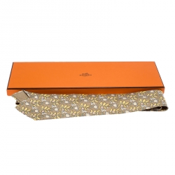 Pre Owned Hermes Beige And Yellow Teapot Print Classic Silk Tie