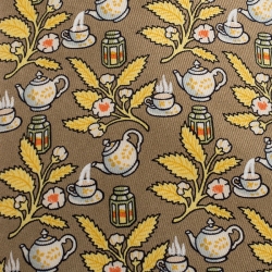 Pre Owned Hermes Beige And Yellow Teapot Print Classic Silk Tie