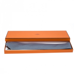 Pre Owned Hermes Blue Geometric Print Classic Silk Tie