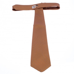 Pre Owned Hermes Orange Chateau De Cartes Printed Classic Silk Tie