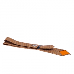 Pre Owned Hermes Orange Chateau De Cartes Printed Classic Silk Tie