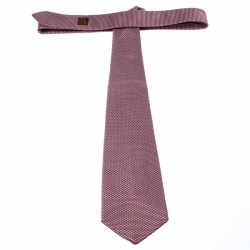 Pre Owned Hermes Pink Jacquard Patterned Classic Silk Tie