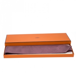 Pre Owned Hermes Pink Jacquard Patterned Classic Silk Tie