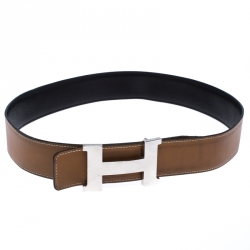 Pre Owned Hermes Black/Brown Leather Reversible Constance Belt 90CM