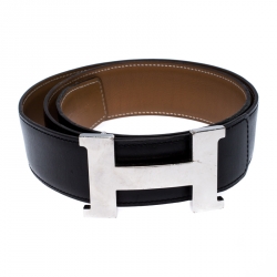 Pre Owned Hermes Black/Brown Leather Reversible Constance Belt 90CM