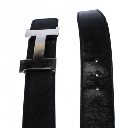 Pre Owned Hermes Black/Brown Leather Reversible Constance Belt 90CM