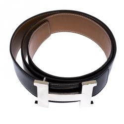 Pre Owned Hermes Black/Brown Leather Reversible Constance Belt 90CM