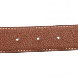 Hermes Brown/Black Leather H Silver Hardware Reversible Belt 80cm