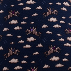 Pre Owned Hermès Navy Blue Pegasus and Cloud Print Silk Twill Tie