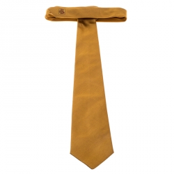 Pre Owned Hermès Vintage Mustard Yellow Striped Jacquard Silk Tie 