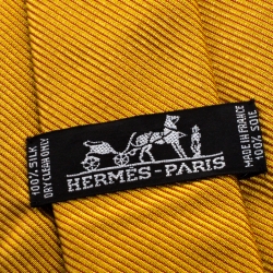 Pre Owned Hermès Vintage Mustard Yellow Striped Jacquard Silk Tie 