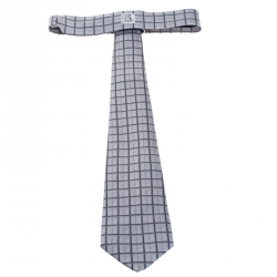Pre Owned Hermès Vintage Grey Grid Print Silk Twill Tie 
