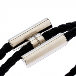 Hermès Tournis Tresse Black Leather Palladium Plated Bracelet