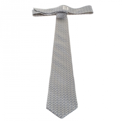 مملوكة مسبقًا ربطة عنق هيرمس حرير تول مطبوع وصلات سلسلة رصاصي باهت