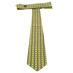 Pre Owned Hermes Green H Patterned Jacquard Traditional Silk Tie