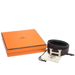 Pre Owned Hermes Brown/Black Leather Constance 2 Reversible Belt 105CM