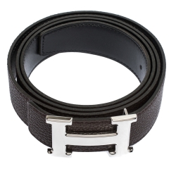 Pre Owned Hermes Brown/Black Leather Constance 2 Reversible Belt 105CM