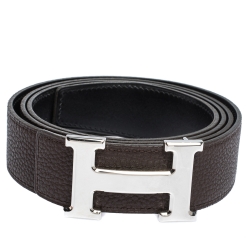 Pre Owned Hermes Brown/Black Leather Constance 2 Reversible Belt 105CM