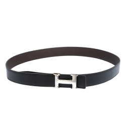 Pre Owned Hermes Brown/Black Leather Constance 2 Reversible Belt 105CM