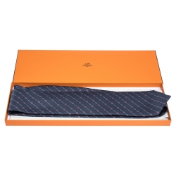 Pre Owned Hermes Anchor Grey Diagonal Horsebit Print Silk Tie 